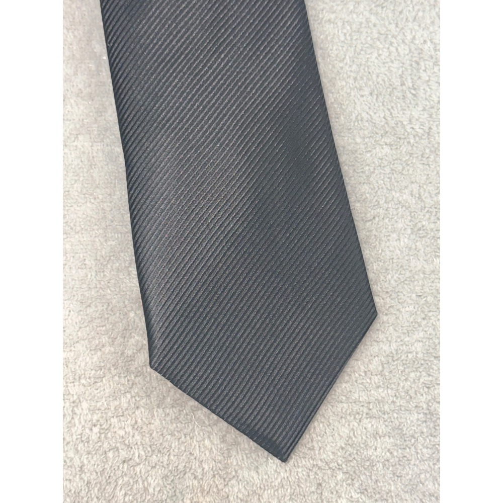 Geoffrey Beene Mens Black Ribbed Texture Solid Silk-Look Polyester Necktie